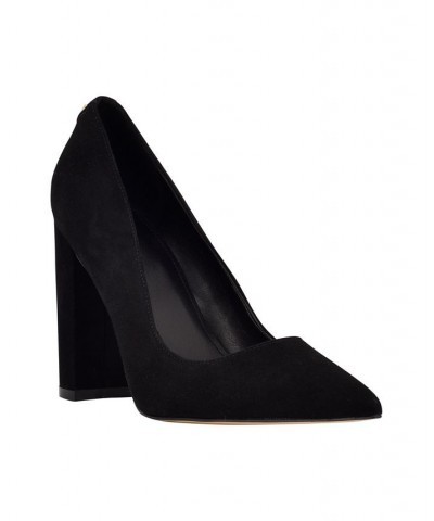 Women's Abagail Block Heel Plain Pumps Black $50.04 Shoes