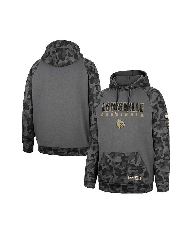 Men's Charcoal Louisville Cardinals OHT Military-Inspired Appreciation Camo Stack Raglan Pullover Hoodie $30.55 Sweatshirt