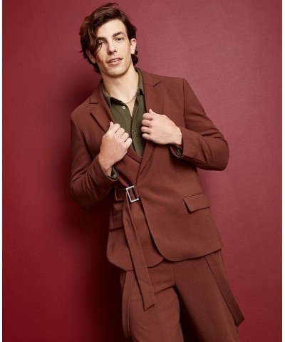 Men's Asymmetrical Belted Blazer Brown $27.66 Blazers