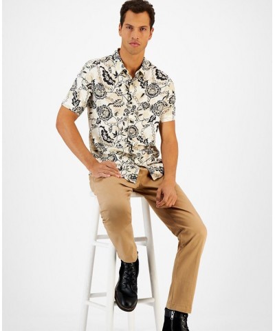 Men's Floral Chain Print Short-Sleeve Button-Front Shirt White $24.92 Shirts