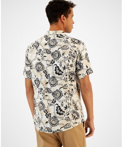 Men's Floral Chain Print Short-Sleeve Button-Front Shirt White $24.92 Shirts