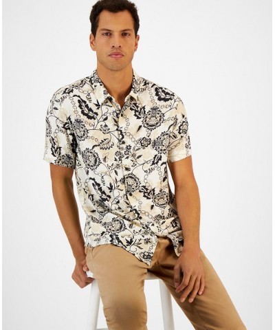 Men's Floral Chain Print Short-Sleeve Button-Front Shirt White $24.92 Shirts