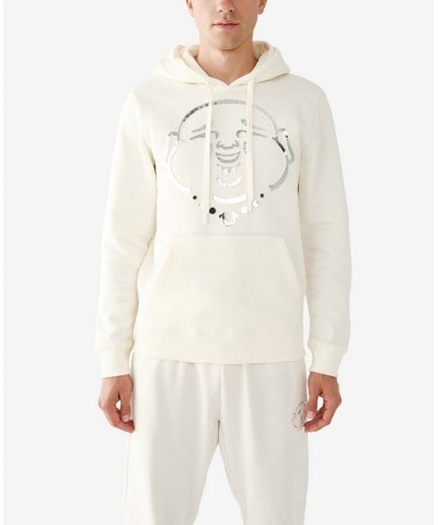 Men's Buddha Face Drawstring Hooded Sweatshirt White $43.14 Sweatshirt
