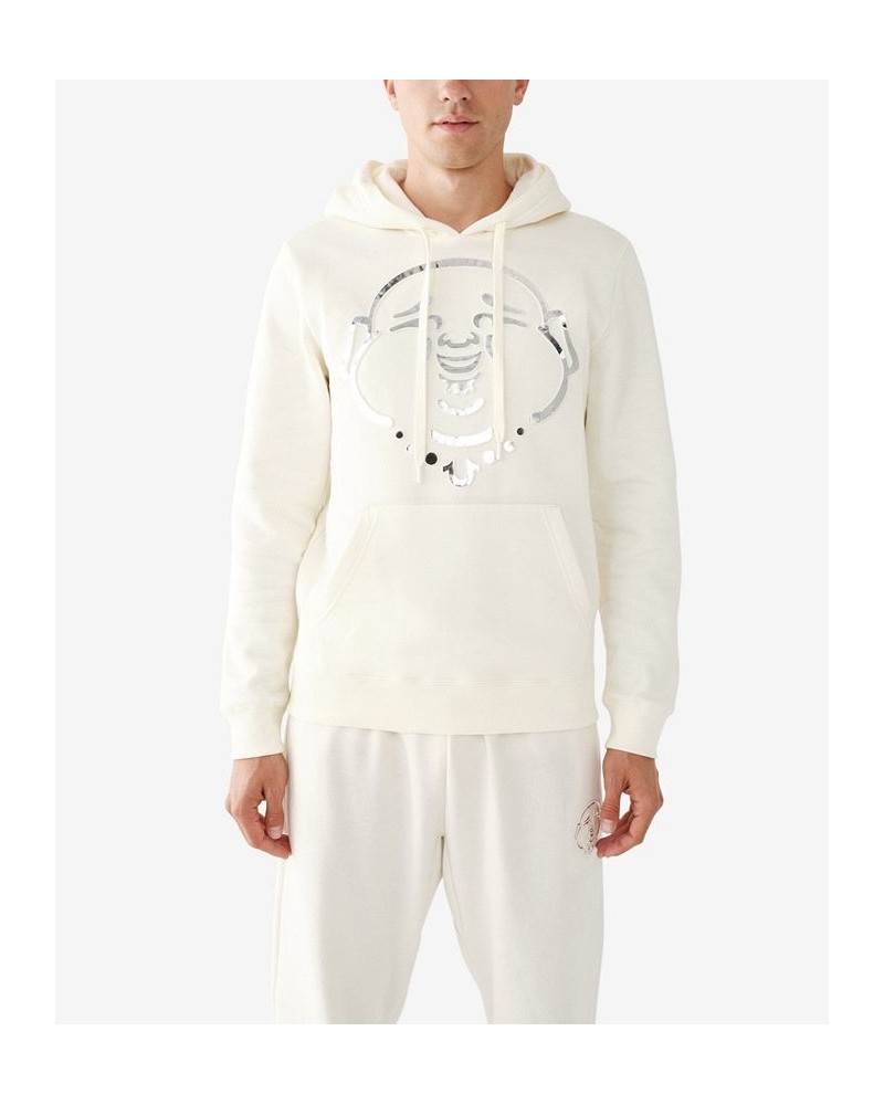 Men's Buddha Face Drawstring Hooded Sweatshirt White $43.14 Sweatshirt