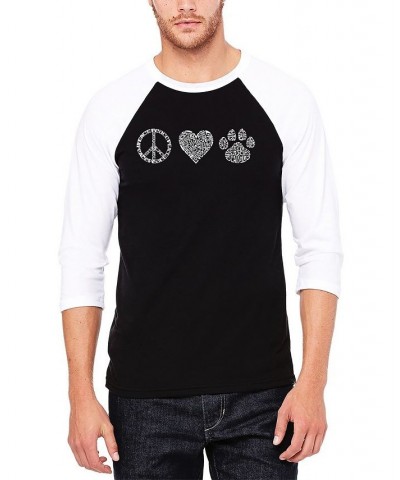 Men's Raglan Baseball 3/4 Sleeve Peace Love Cats Word Art T-shirt Black, White $25.19 T-Shirts