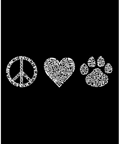 Men's Raglan Baseball 3/4 Sleeve Peace Love Cats Word Art T-shirt Black, White $25.19 T-Shirts