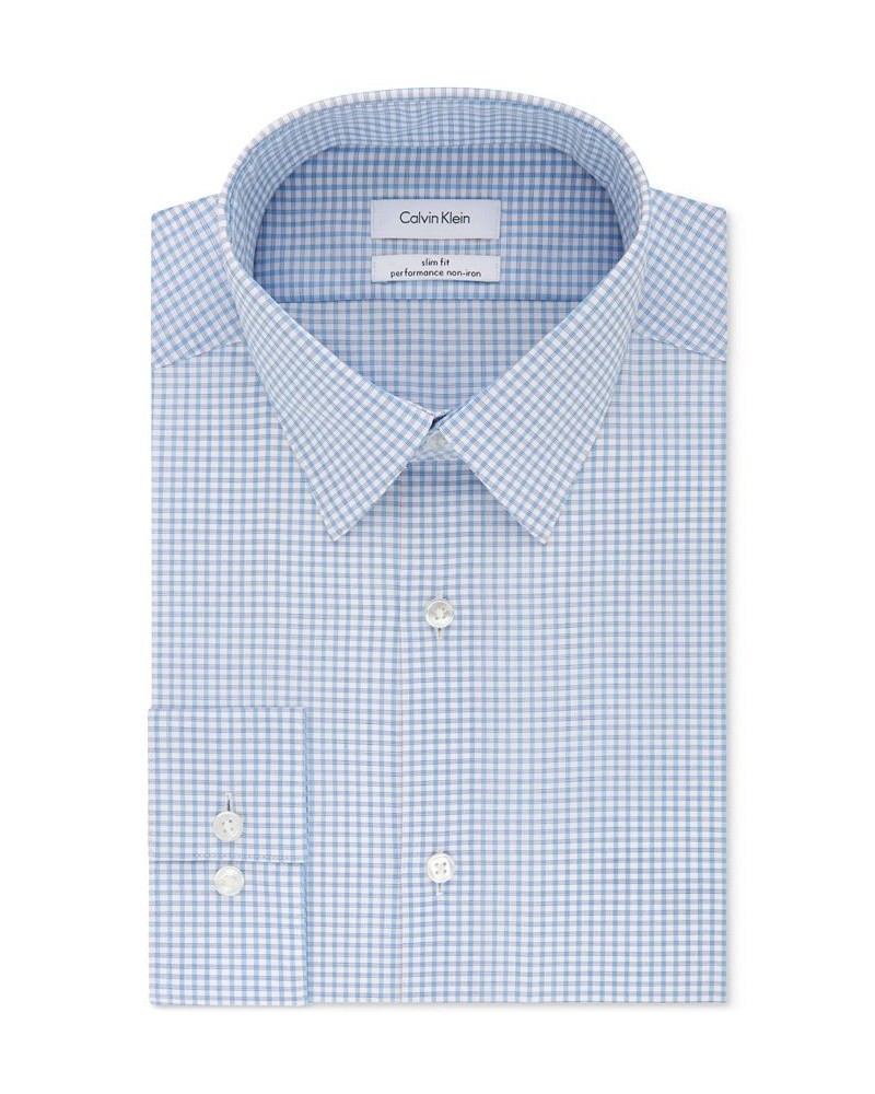 Calvin Klein Men's STEEL Slim-Fit Non-Iron Performance Stretch Blue Check Dress Shirt Blue $22.05 Dress Shirts