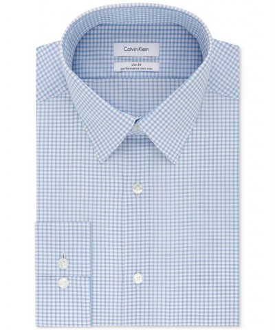 Calvin Klein Men's STEEL Slim-Fit Non-Iron Performance Stretch Blue Check Dress Shirt Blue $22.05 Dress Shirts