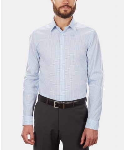 Calvin Klein Men's STEEL Slim-Fit Non-Iron Performance Stretch Blue Check Dress Shirt Blue $22.05 Dress Shirts