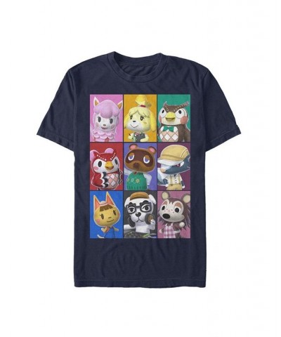 Men's Nintendo Animal Crossing Towns Folk Yearbook Photo Style Poster Short Sleeve T-shirt Blue $15.05 T-Shirts
