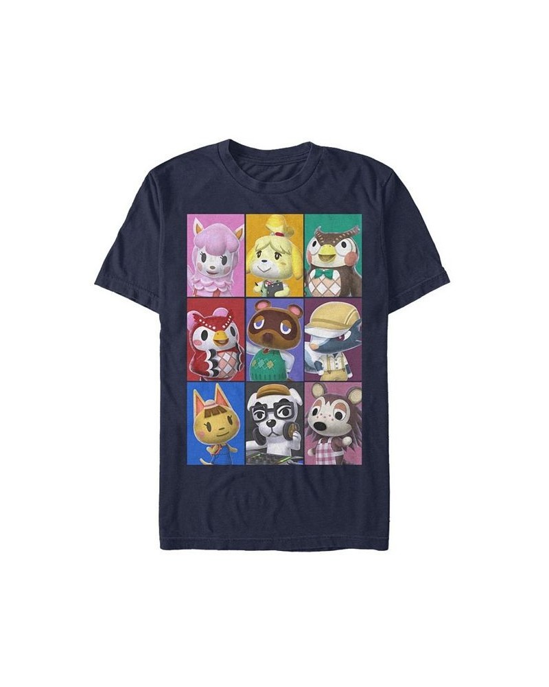 Men's Nintendo Animal Crossing Towns Folk Yearbook Photo Style Poster Short Sleeve T-shirt Blue $15.05 T-Shirts