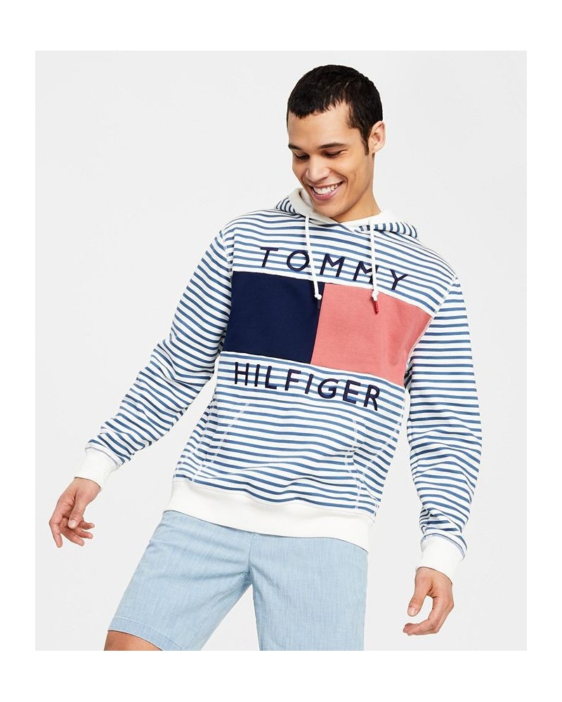 Men's Nautical Stripe Quinn Hooded Sweatshirt White $36.16 Sweatshirt