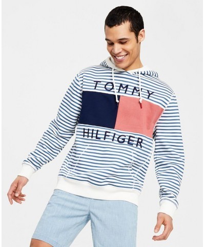 Men's Nautical Stripe Quinn Hooded Sweatshirt White $36.16 Sweatshirt