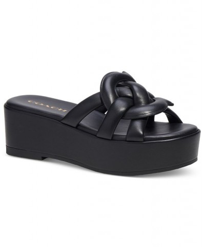 Everette Woven Soft Emblem Flatform Sandals Black $111.80 Shoes