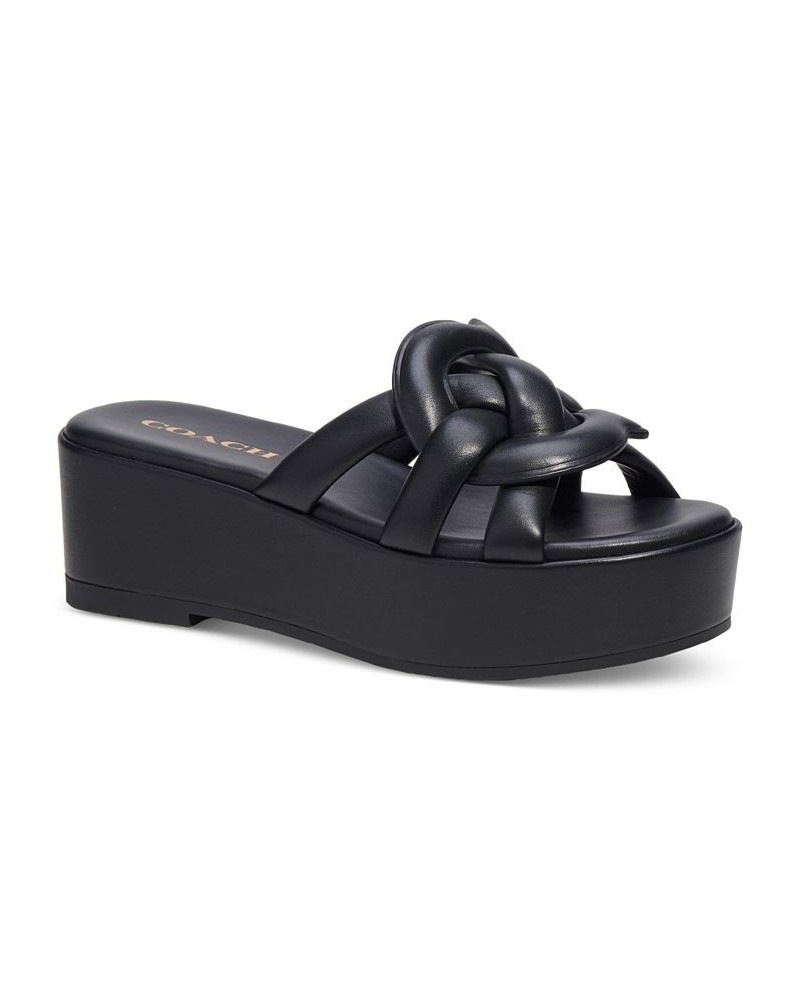 Everette Woven Soft Emblem Flatform Sandals Black $111.80 Shoes