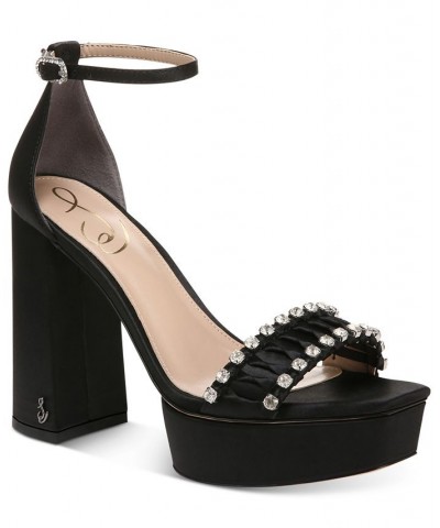 Women's Ninette Rhinestone Platform Sandals Black $59.00 Shoes