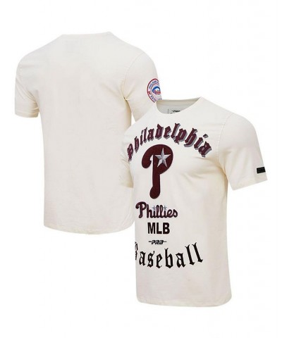 Men's Cream Philadelphia Phillies Cooperstown Collection Old English T-shirt $35.25 T-Shirts