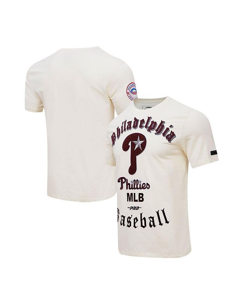 Men's Cream Philadelphia Phillies Cooperstown Collection Old English T-shirt $35.25 T-Shirts