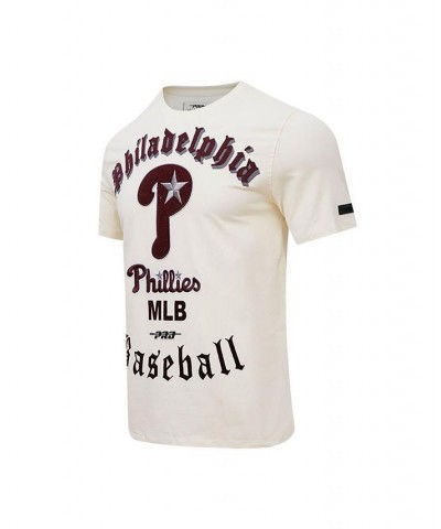 Men's Cream Philadelphia Phillies Cooperstown Collection Old English T-shirt $35.25 T-Shirts