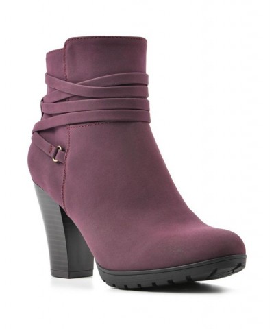 Women's Spade Heeled Lug Sole Ankle Booties Purple $38.49 Shoes