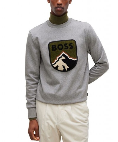 BOSS Men's Oversized-Fit French-Terry Sweatshirt Silver $71.40 Sweatshirt