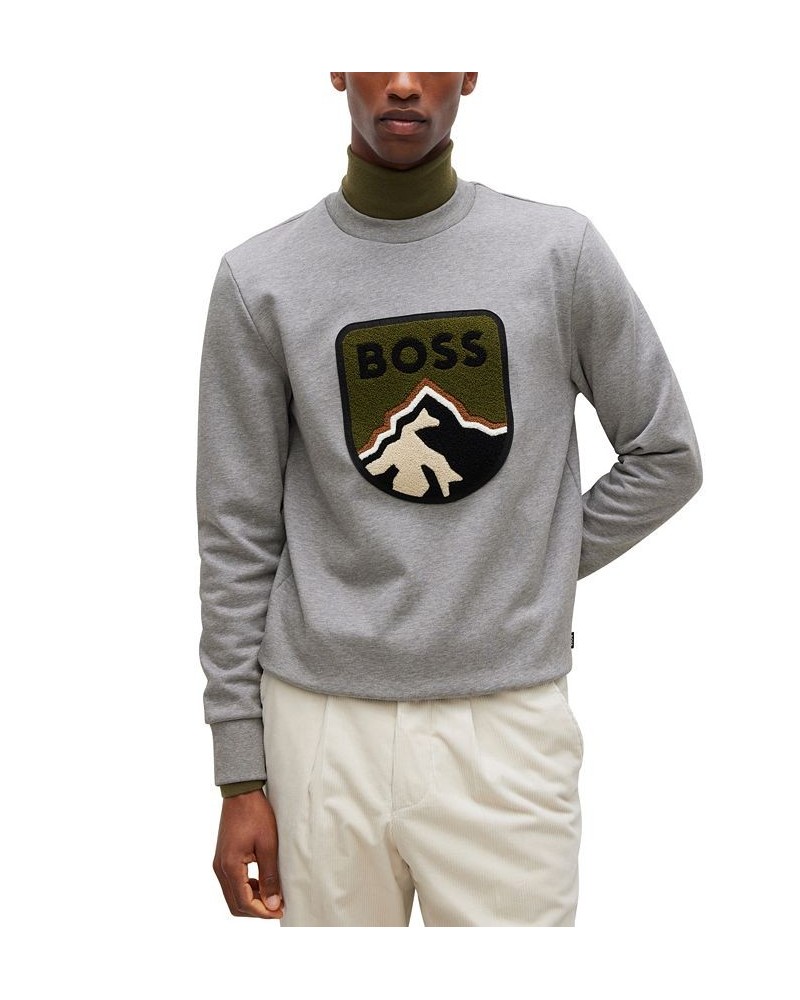 BOSS Men's Oversized-Fit French-Terry Sweatshirt Silver $71.40 Sweatshirt