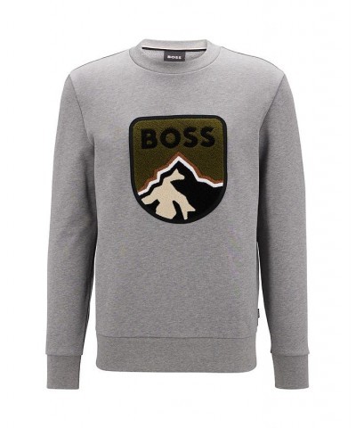 BOSS Men's Oversized-Fit French-Terry Sweatshirt Silver $71.40 Sweatshirt