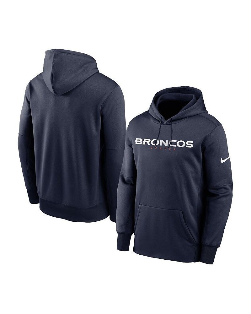 Men's Navy Denver Broncos Fan Gear Wordmark Performance Pullover Hoodie $34.85 Sweatshirt