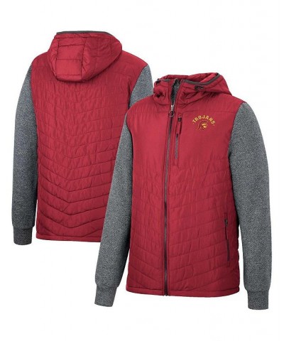 Men's Cardinal, Charcoal USC Trojans Course Herringbone Full-Zip Hoodie $40.85 Jackets