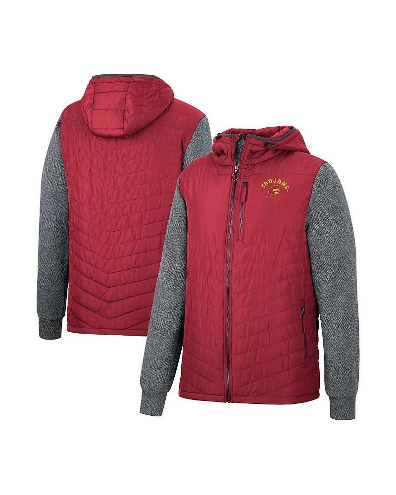 Men's Cardinal, Charcoal USC Trojans Course Herringbone Full-Zip Hoodie $40.85 Jackets