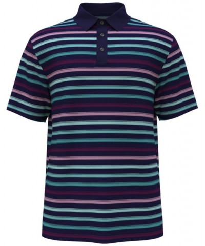 Men's Athletic-Fit Striped Short-Sleeve Golf Polo Shirt Blue $22.44 Polo Shirts