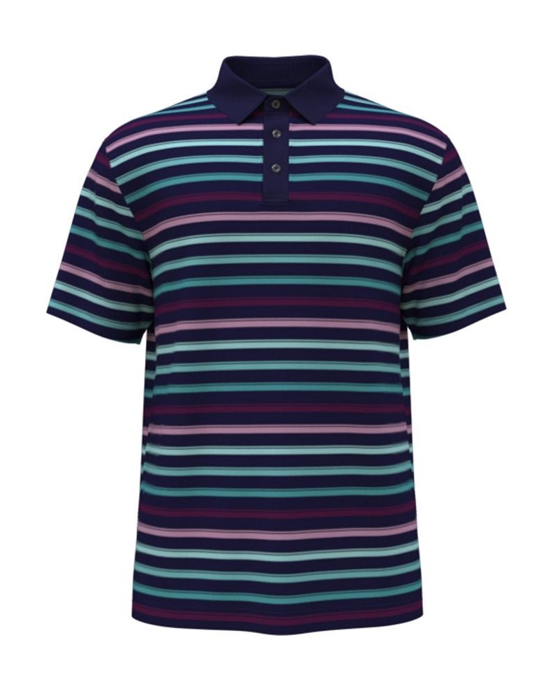 Men's Athletic-Fit Striped Short-Sleeve Golf Polo Shirt Blue $22.44 Polo Shirts