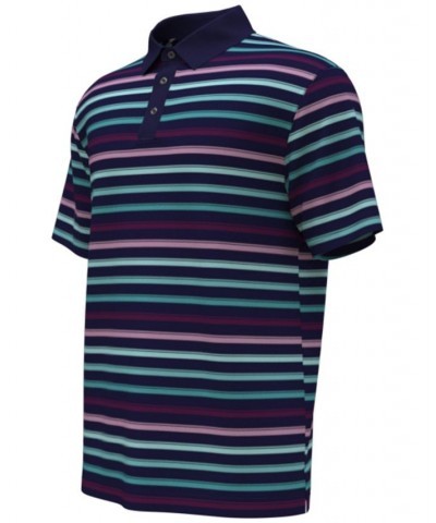 Men's Athletic-Fit Striped Short-Sleeve Golf Polo Shirt Blue $22.44 Polo Shirts