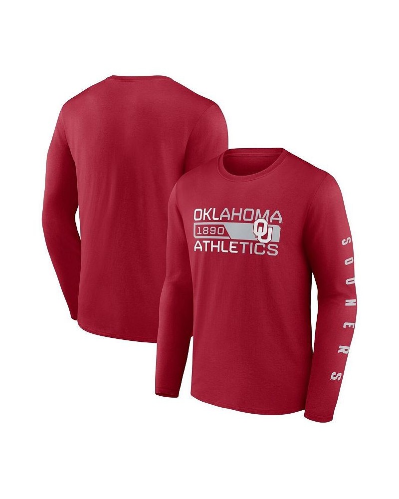 Men's Crimson Oklahoma Sooners Broad Jump 2-Hit Long Sleeve T-shirt $13.60 T-Shirts