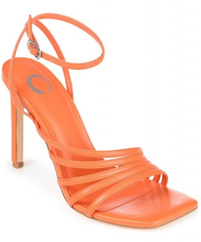 Women's Louella Strappy Stilettos Orange $49.35 Shoes