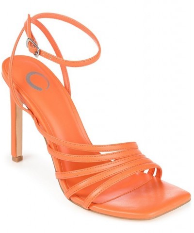 Women's Louella Strappy Stilettos Orange $49.35 Shoes