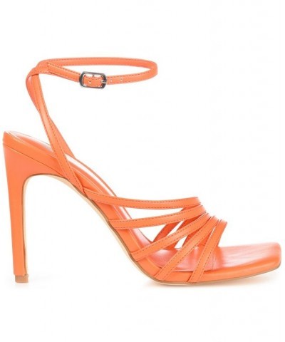 Women's Louella Strappy Stilettos Orange $49.35 Shoes