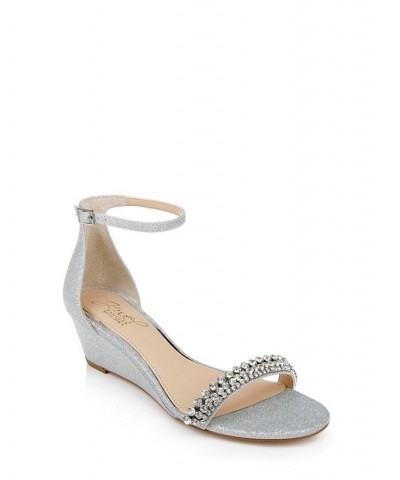 Women's Lora Wedge Evening Sandals Silver $51.17 Shoes
