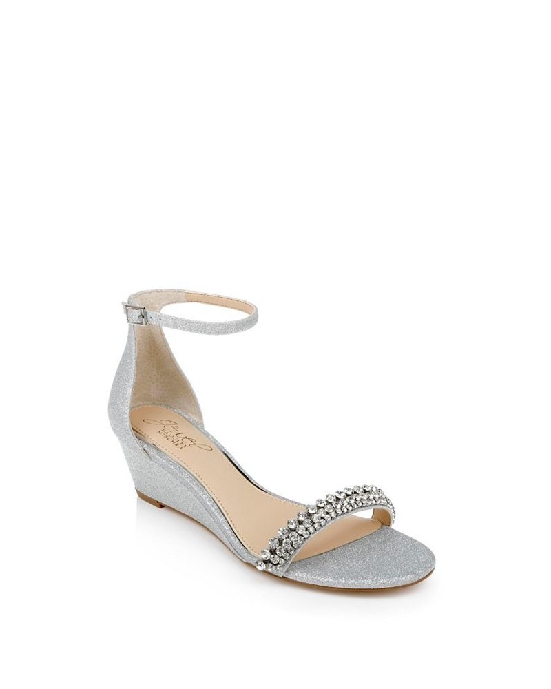 Women's Lora Wedge Evening Sandals Silver $51.17 Shoes