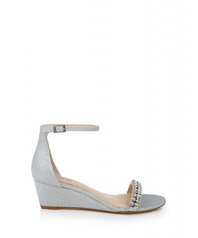 Women's Lora Wedge Evening Sandals Silver $51.17 Shoes