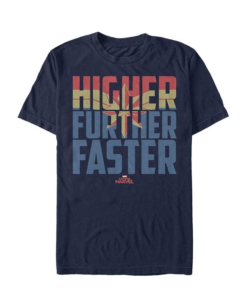 Marvel Men's Captain Marvel Higher Further Faster Quote, Short Sleeve T-shirt Blue $17.50 T-Shirts