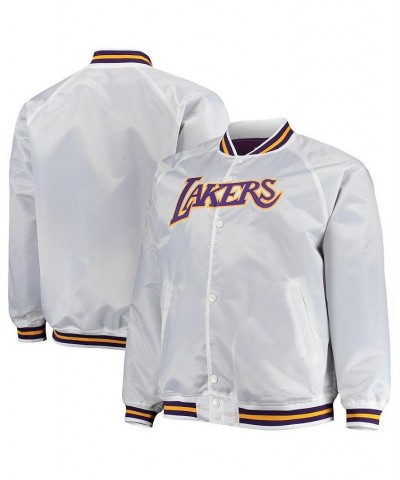 Men's White Los Angeles Lakers Big and Tall Hardwood Classics Raglan Satin Full-Snap Jacket $54.99 Jackets