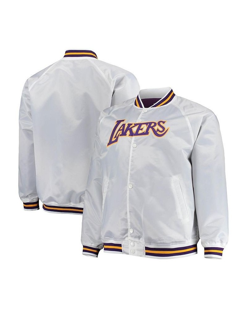 Men's White Los Angeles Lakers Big and Tall Hardwood Classics Raglan Satin Full-Snap Jacket $54.99 Jackets