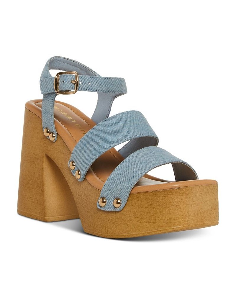 Women's Greenville Studded Platform Sandals Blue $37.95 Shoes