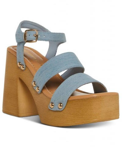 Women's Greenville Studded Platform Sandals Blue $37.95 Shoes