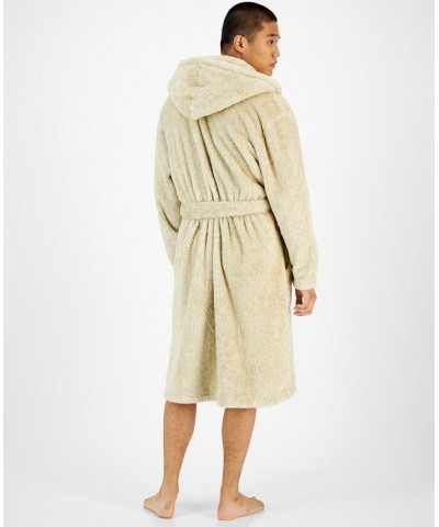 Men's Smiley Embroidered Hooded Fleece Robe Tan/Beige $16.91 Pajama