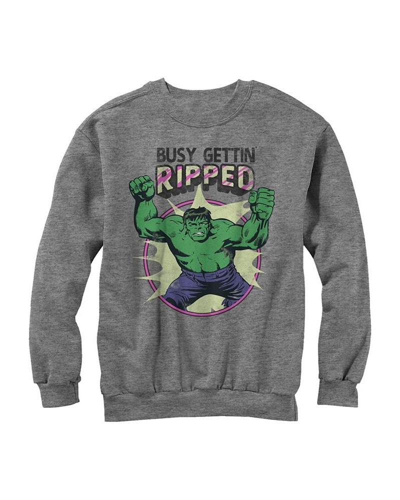 Marvel Men's Classic Comics Hulk Busy Gettin Ripped, Crewneck Fleece Gray $32.44 Sweatshirt