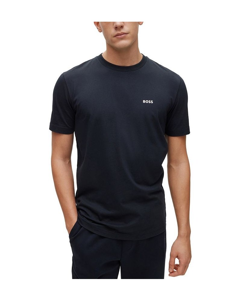 BOSS Men's Cotton-Jersey Regular-Fit T-shirt with Logo Prints Blue $35.20 T-Shirts