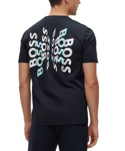 BOSS Men's Cotton-Jersey Regular-Fit T-shirt with Logo Prints Blue $35.20 T-Shirts