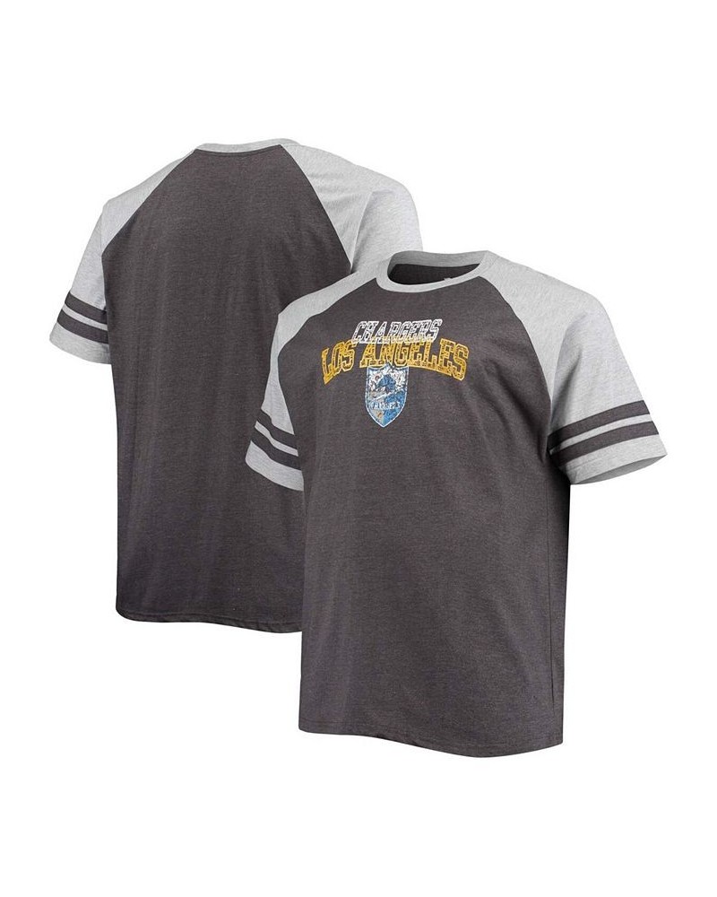 Men's Big and Tall Heathered Black, Heathered Gray Los Angeles Chargers Two-Stripe Raglan T-shirt $19.20 T-Shirts